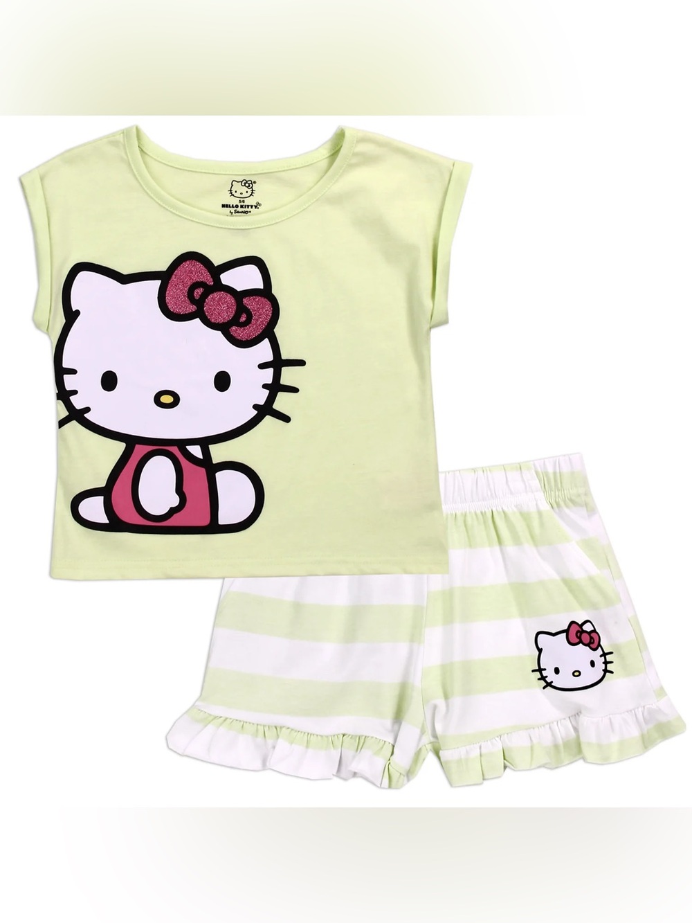 Hello Kitty Light Green and Pink Girls' Short Pajama Set